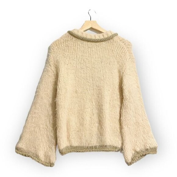 NWT Ramy Brook Max V Neck Fuzzy Sweater with Metallic Trim, Size XXS - Picture 3 of 14